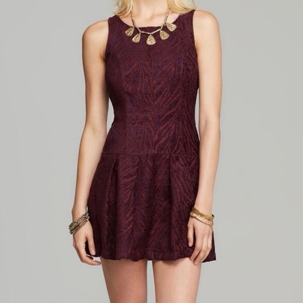Free People Purple Pleated A-line Mini Dress